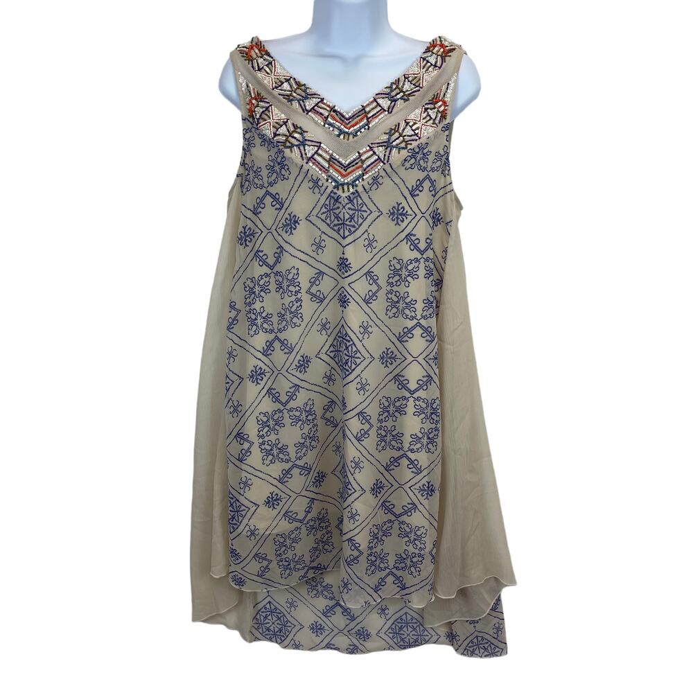 Free People Dress  Small Ancient Mystery Beaded Sequin Shift Beige Lined Boho